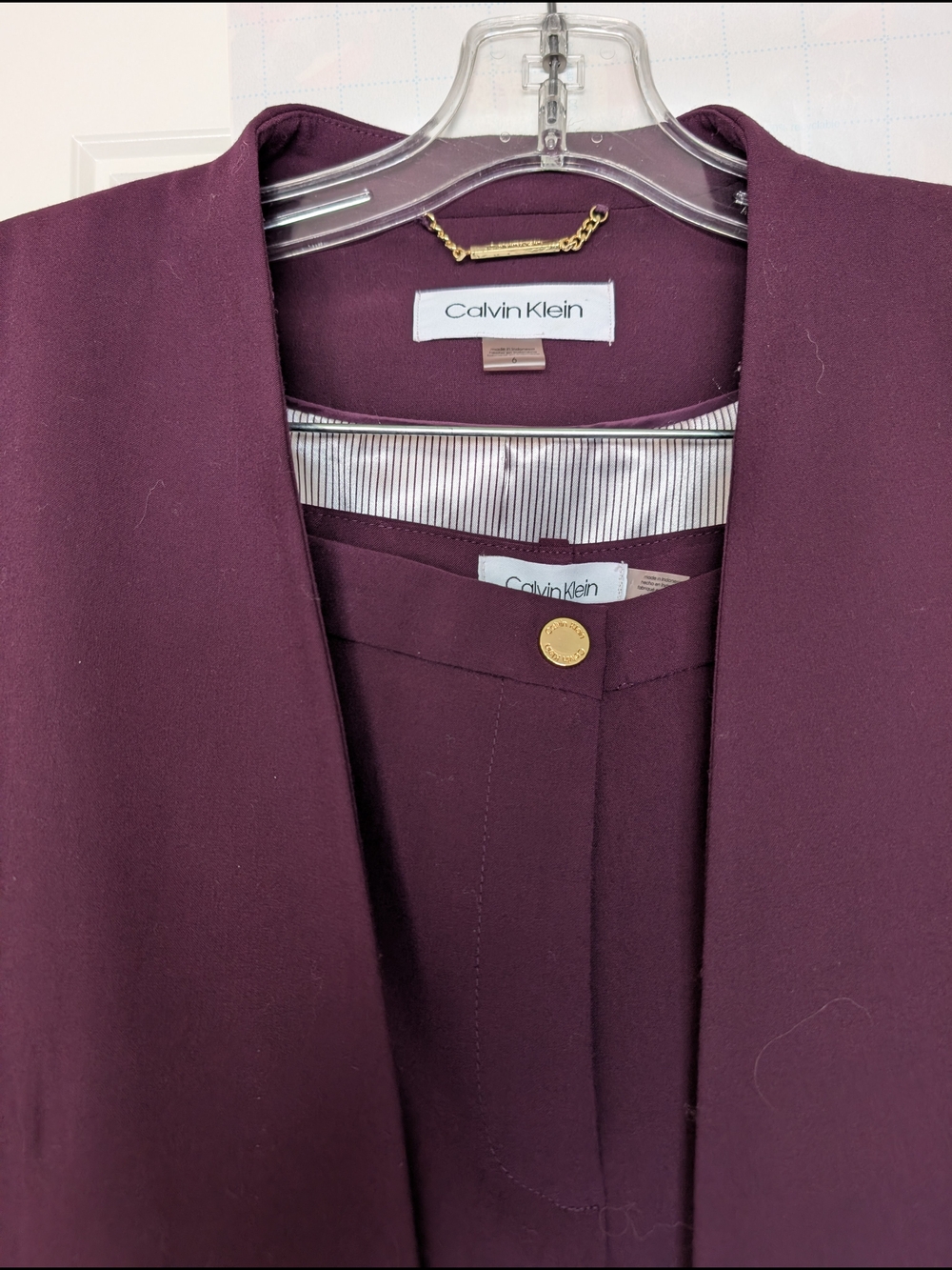 Calvin Klein Plum Suit, Open-Front Blazer & Trousers Size 6 & 6P